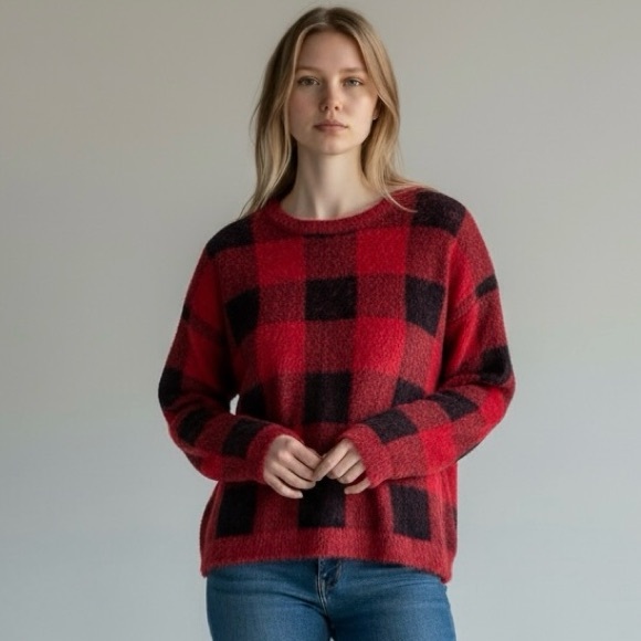 Cyrus Sweaters - CYRUS Buffalo Plaid Red and Black Women's Sweater medium